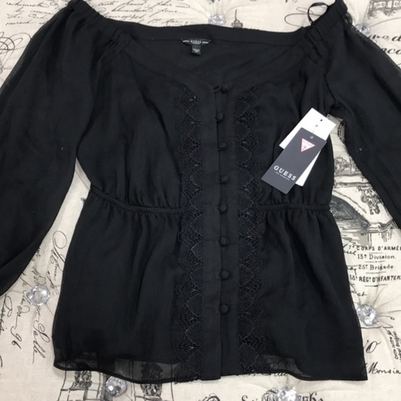 Guess Off-The-Shoulder Lace-Trim Top - Picture 5 of 5